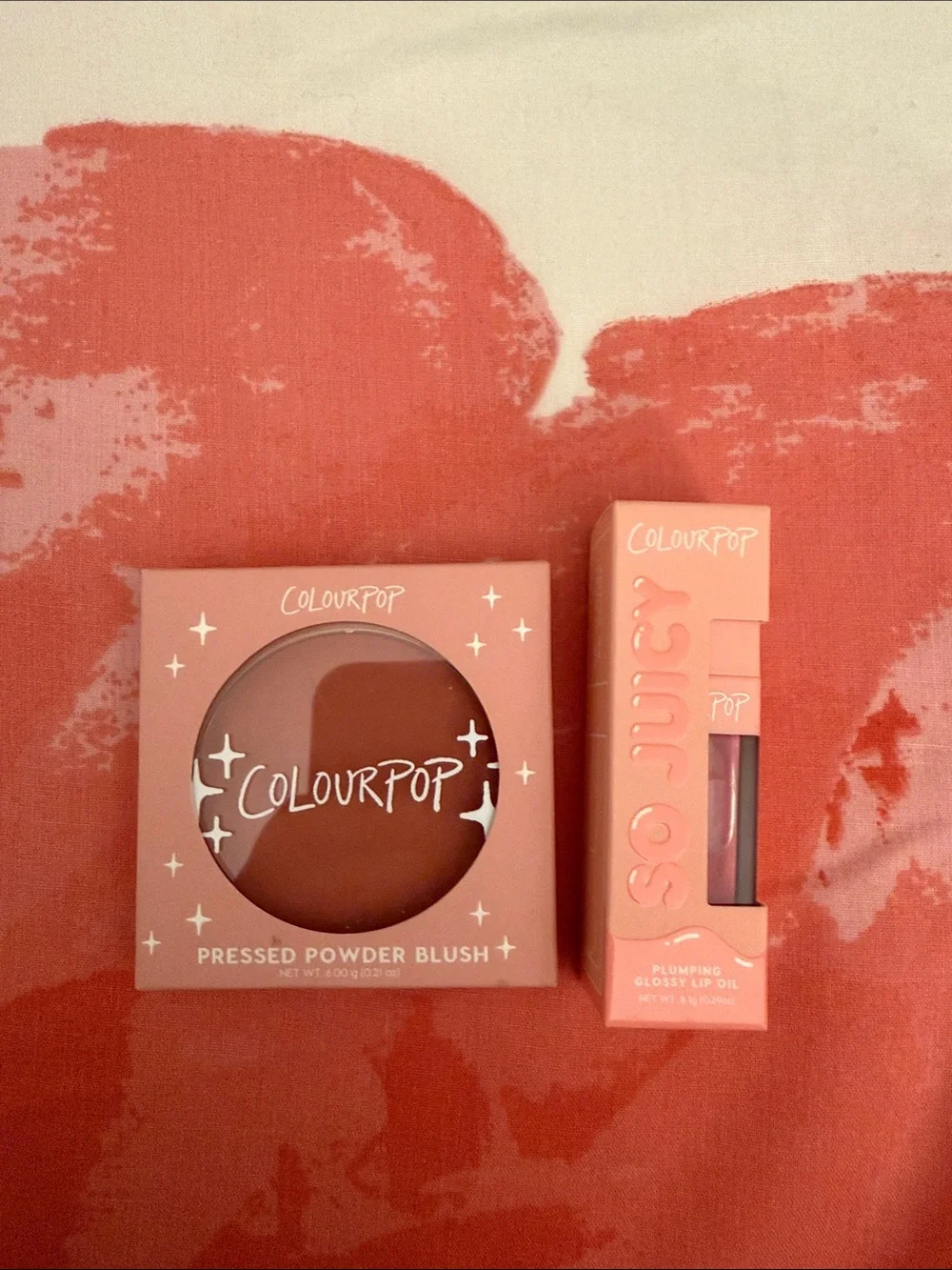 ColourPop Peachy-Coral Pressed Powder Blush & So Juicy Lip Oil Duo